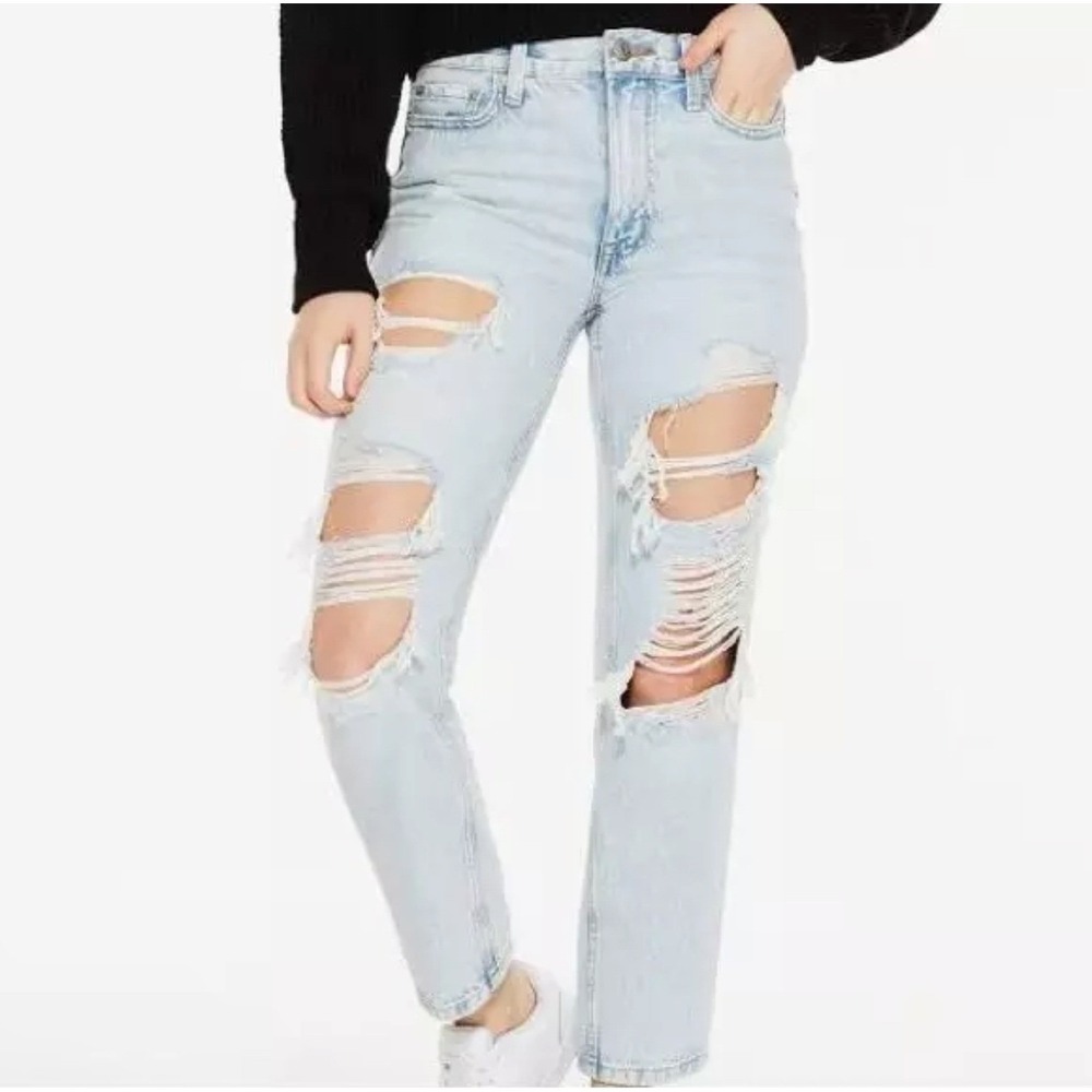 Aeropostale Womens High Rise Mom Jeans Light Wash Distressed Style 7058 Size 6